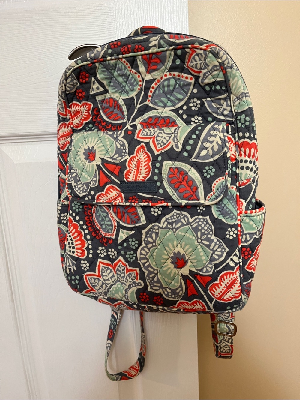 Vera Bradley Quilted Floral Backpack in Navy, Red & Sage